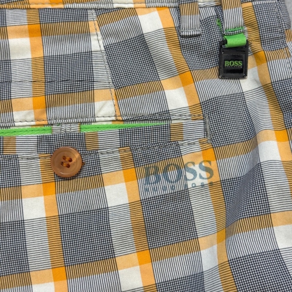BOSS HUGO BOSS Regular Fit Plaid Shorts Mens 30 Orange Grey Checkered Golf - Picture 9 of 9